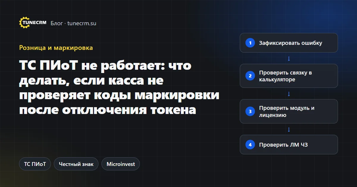Схема диагностики кассы с ТС ПИоТ: ошибка, совместимость, модуль и лицензия, ЛМ ЧЗ